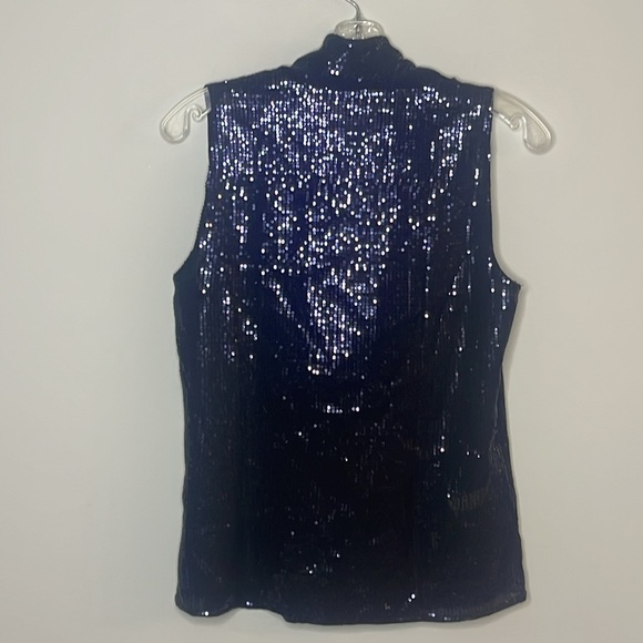 Ann Taylor Sleeveless Navy Sequin Wrap Top Size 6 - Picture 3 of 5